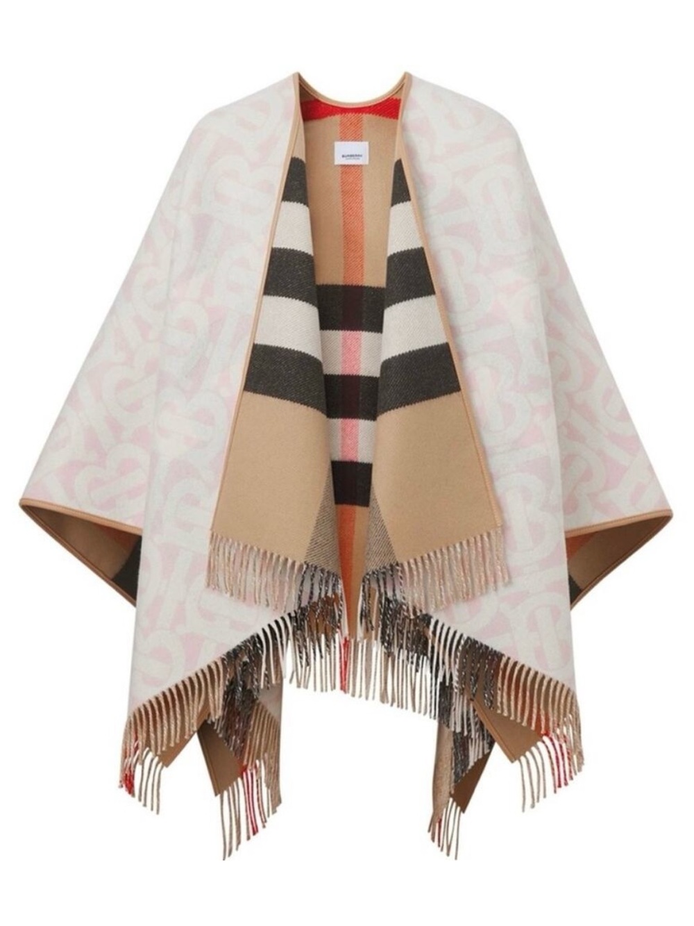 BURBERRY check TB logo fringe reversible poncho cape wrap
